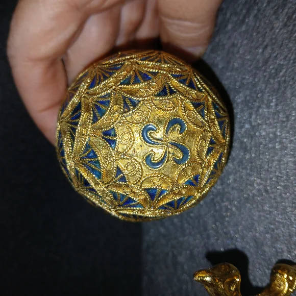 Elegant Gold and Blue Filigree Egg Ornament Decor